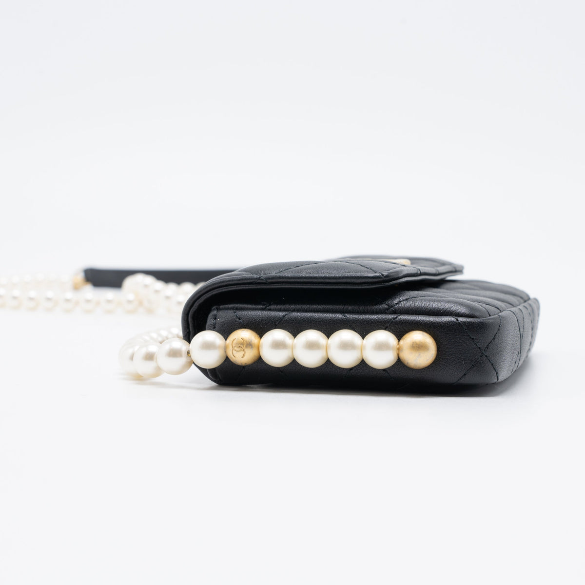 Chanel Pearl Chain Mini Flap Bag Lambskin Black Brushed GHW