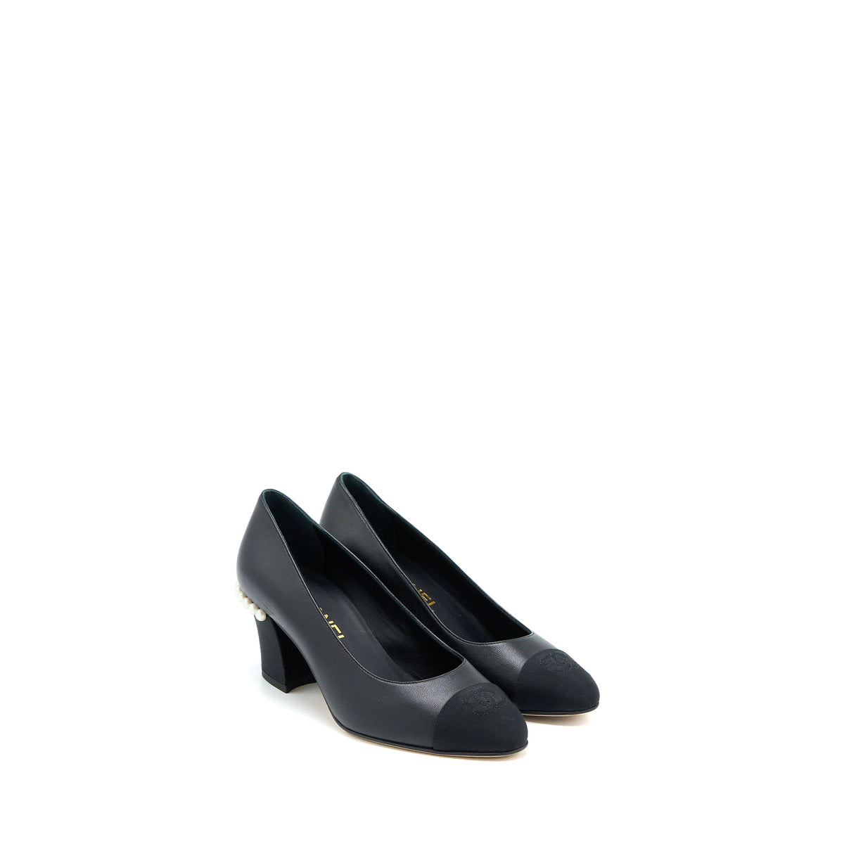 Chanel Size 36 CC Logo Heels With Pearl Black