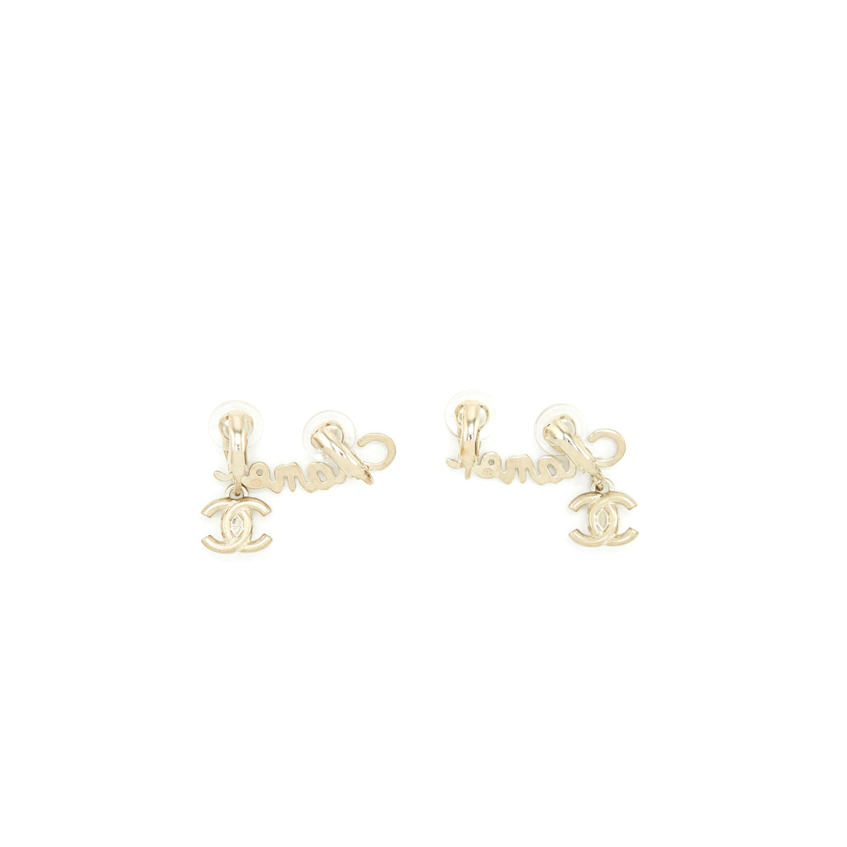 Chanel Letter And CC Drop Ear Clip Light Gold Tone