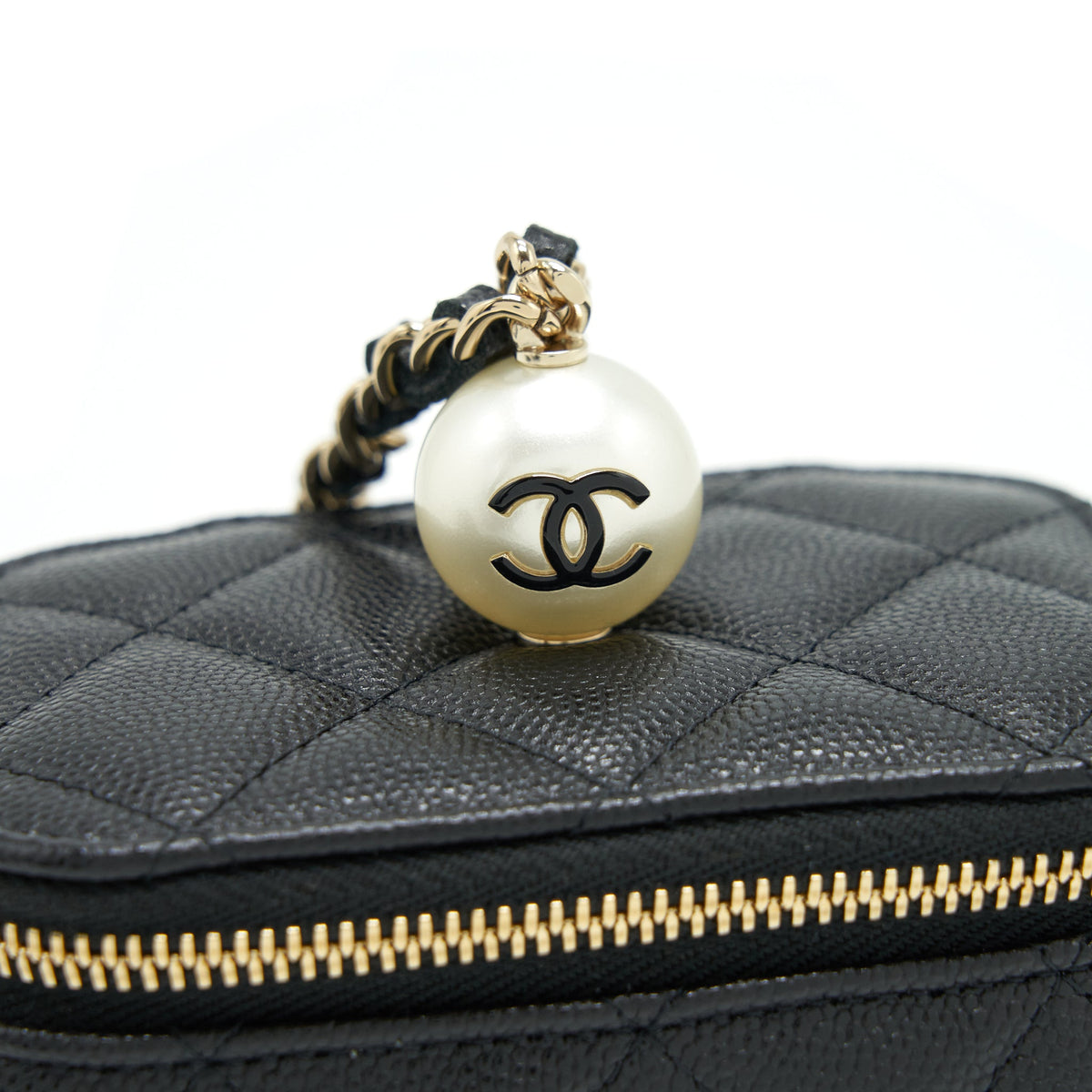 Chanel Small Vanity Clutch With Chain CC Pearl Caviar Black LGHW