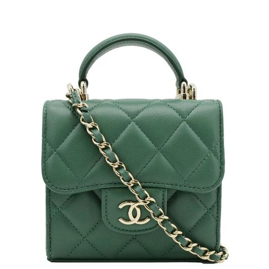 CHANEL Mini Top Handle Leather Crossbody Clutch Bag Green