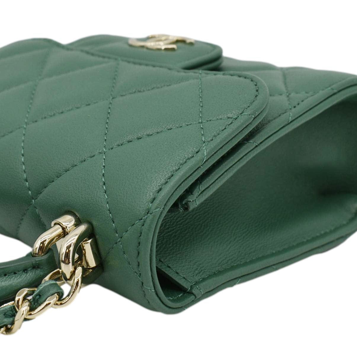 CHANEL Mini Top Handle Leather Crossbody Clutch Bag Green