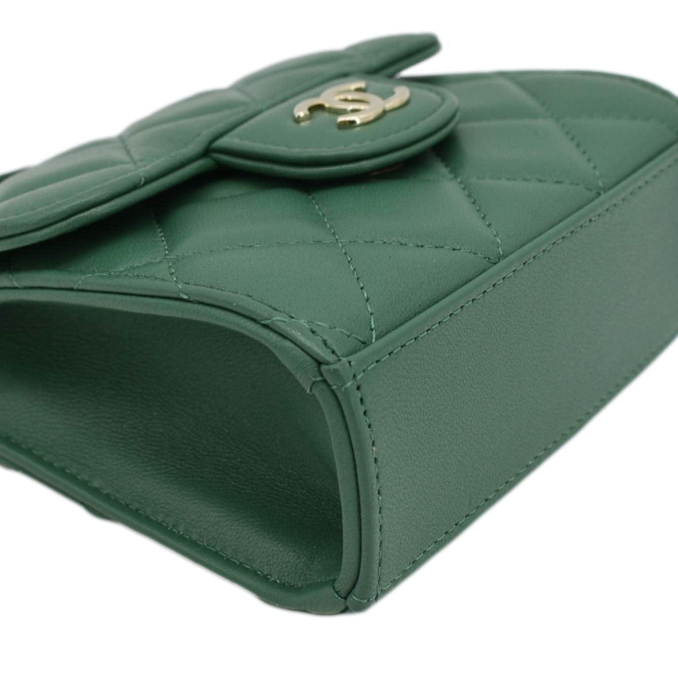 CHANEL Mini Top Handle Leather Crossbody Clutch Bag Green