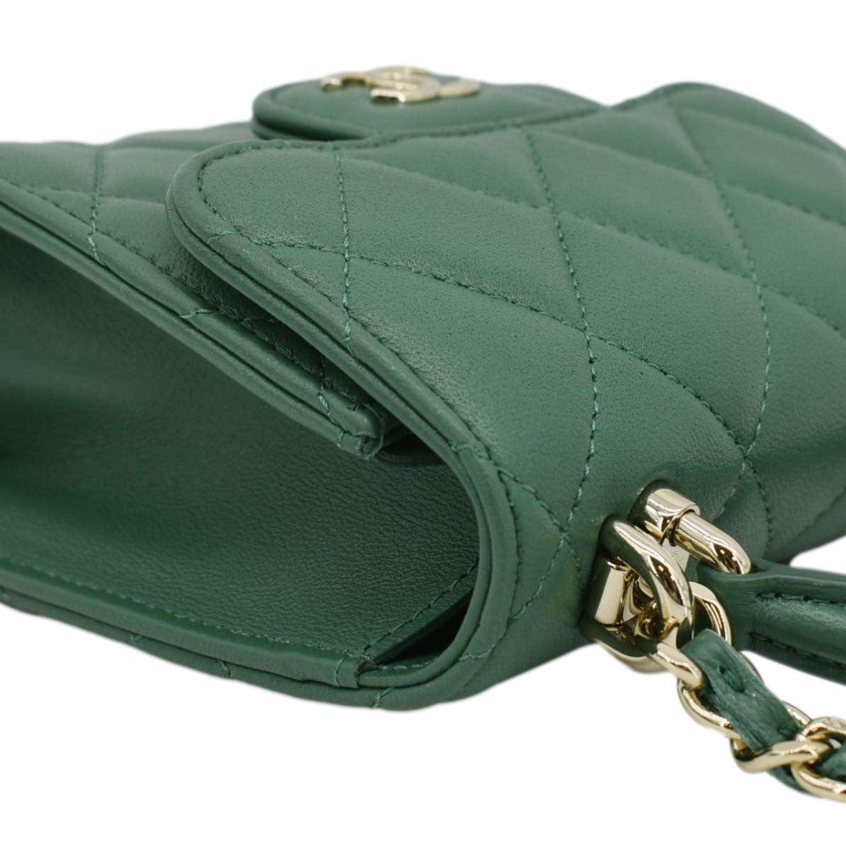 CHANEL Mini Top Handle Leather Crossbody Clutch Bag Green