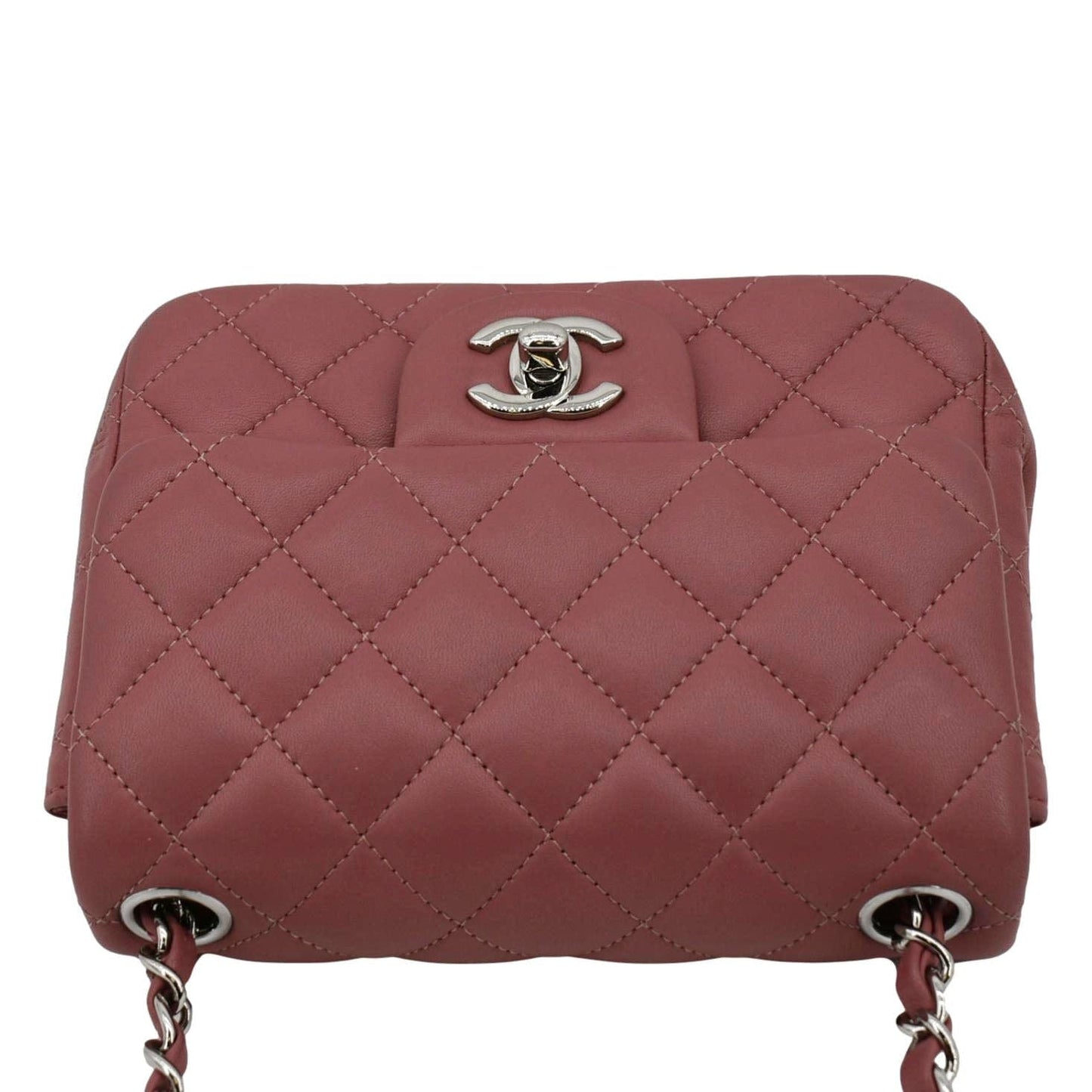 CHANEL Mini Square Flap Leather Crossbody Bag Pink