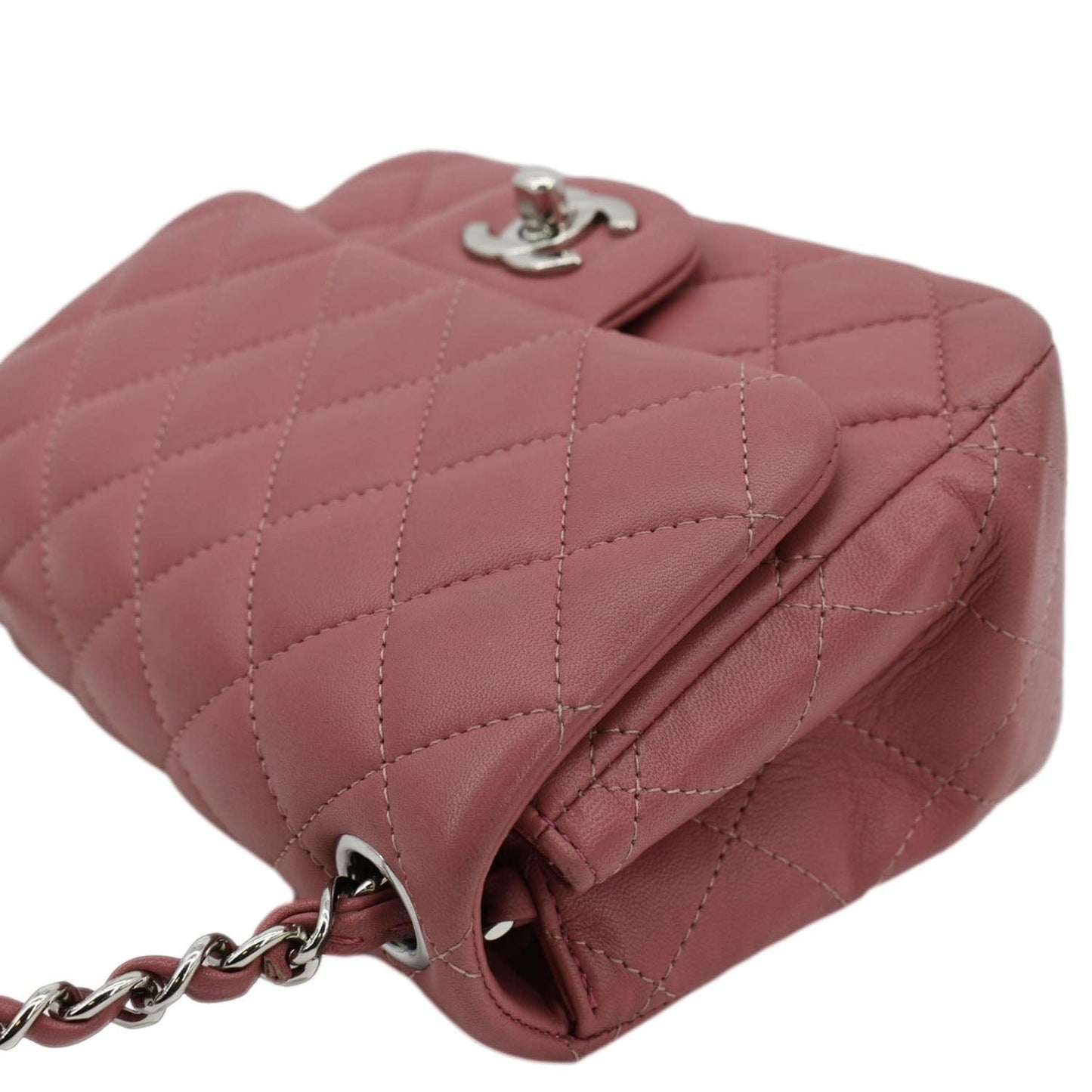 CHANEL Mini Square Flap Leather Crossbody Bag Pink