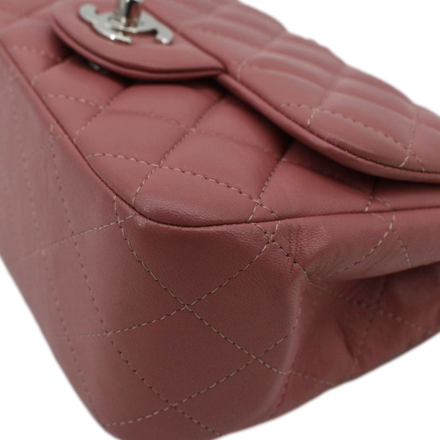 CHANEL Mini Square Flap Leather Crossbody Bag Pink