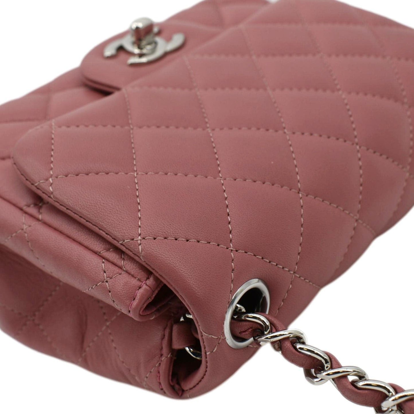 CHANEL Mini Square Flap Leather Crossbody Bag Pink