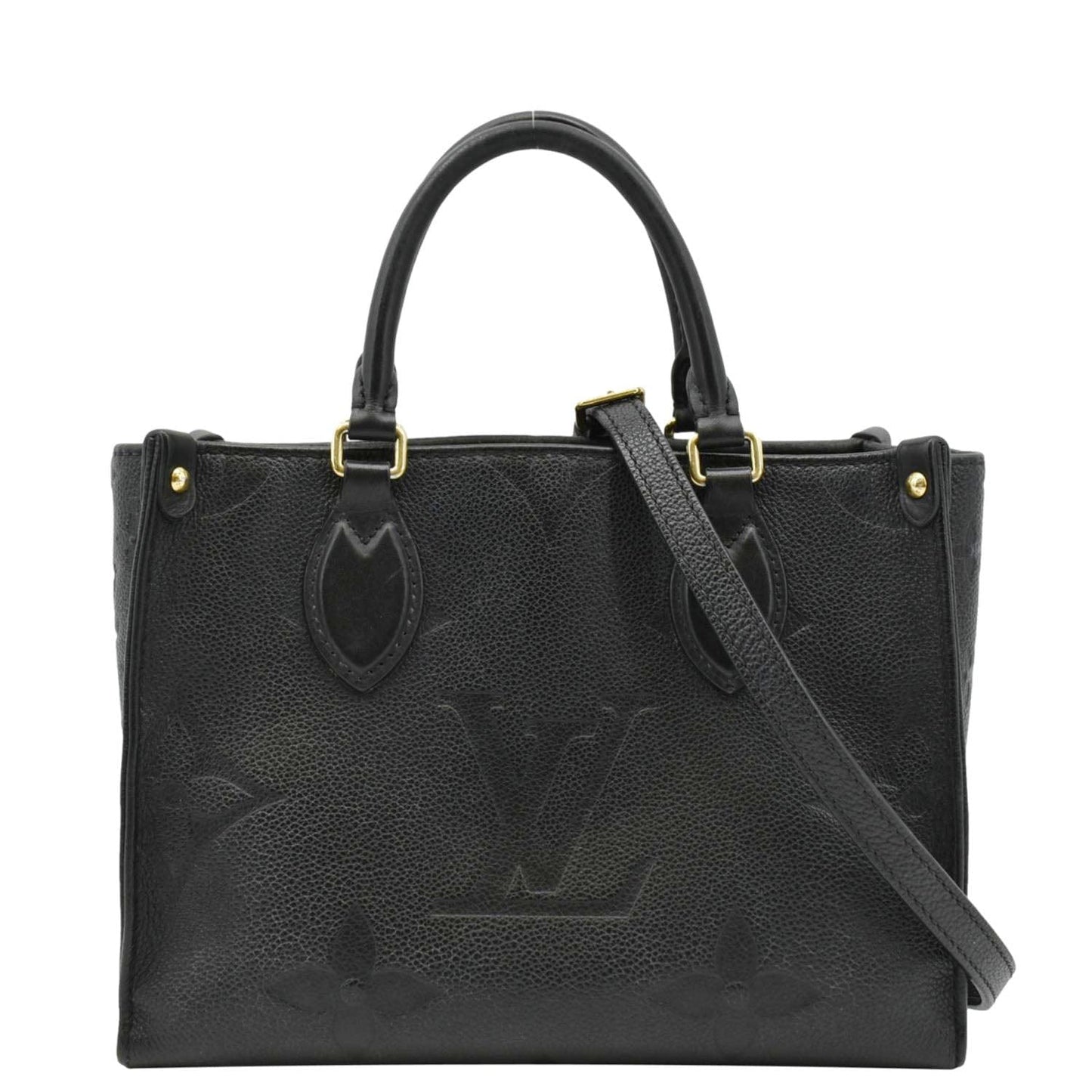 LOUIS VUITTON Onthego PM Monogram Empreinte Leather Tote Shoulder Bag Black