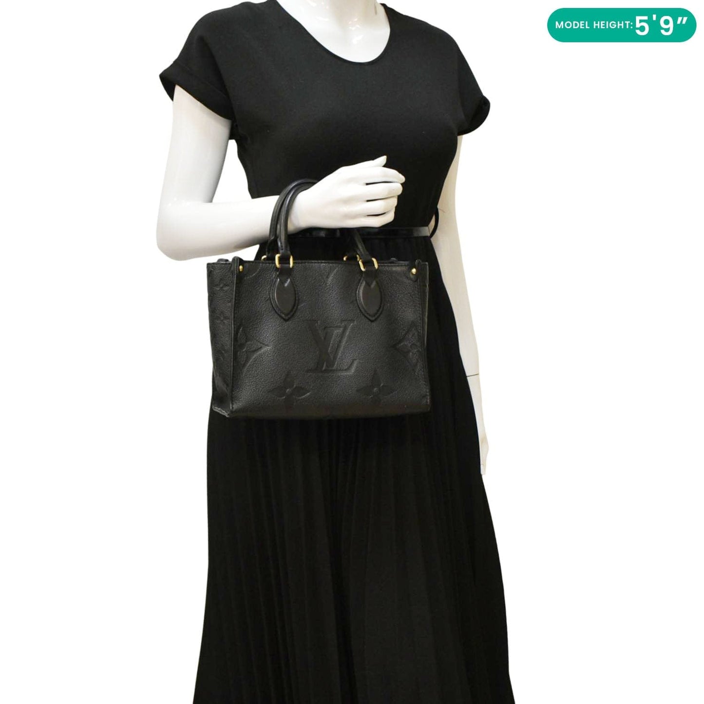 LOUIS VUITTON Onthego PM Monogram Empreinte Leather Tote Shoulder Bag Black