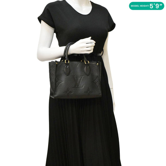 LOUIS VUITTON Onthego PM Monogram Empreinte Leather Tote Shoulder Bag Black