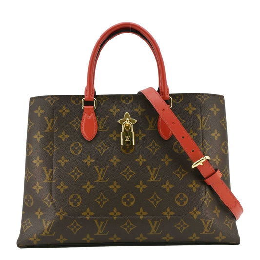 LOUIS VUITTON Flower Monogram Canvas Tote Shoulder Bag Cerise