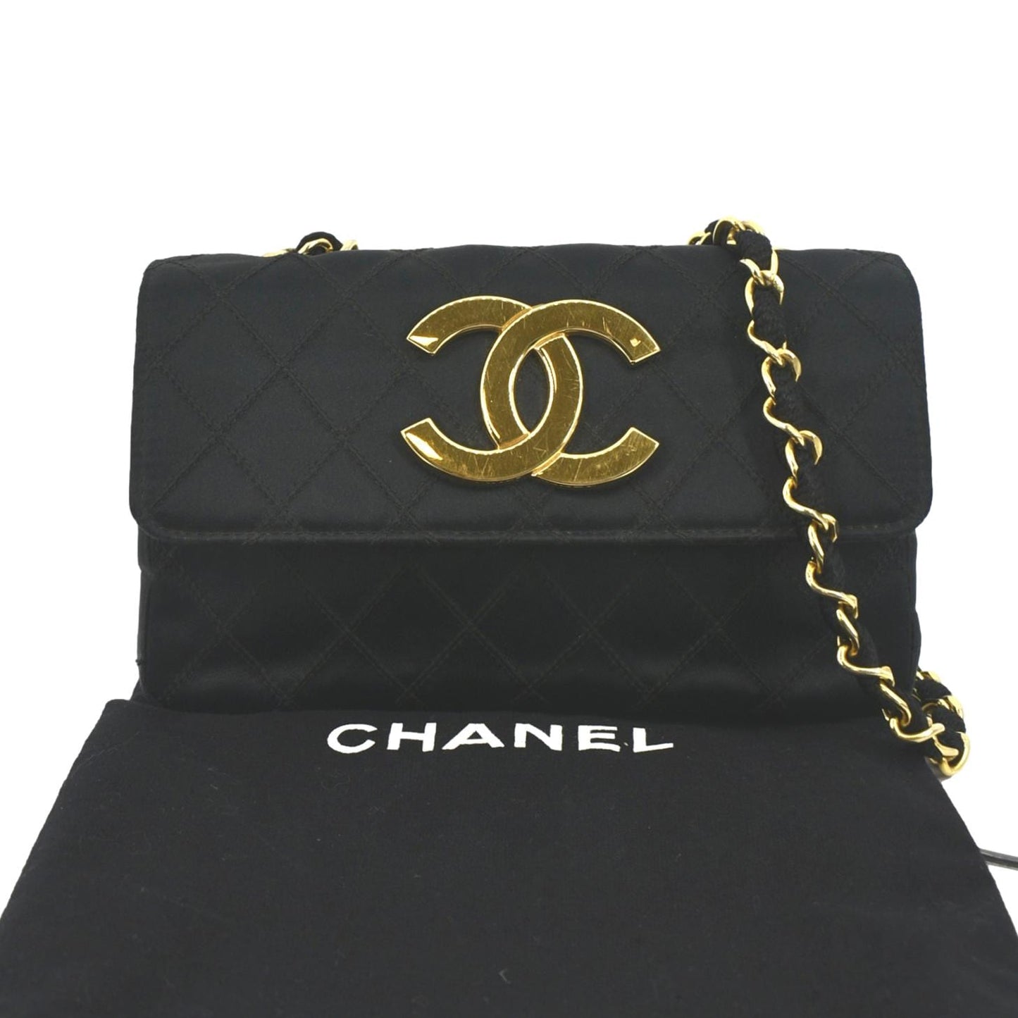 CHANEL Mini Flap Quilted Satin Crossbody Bag Black