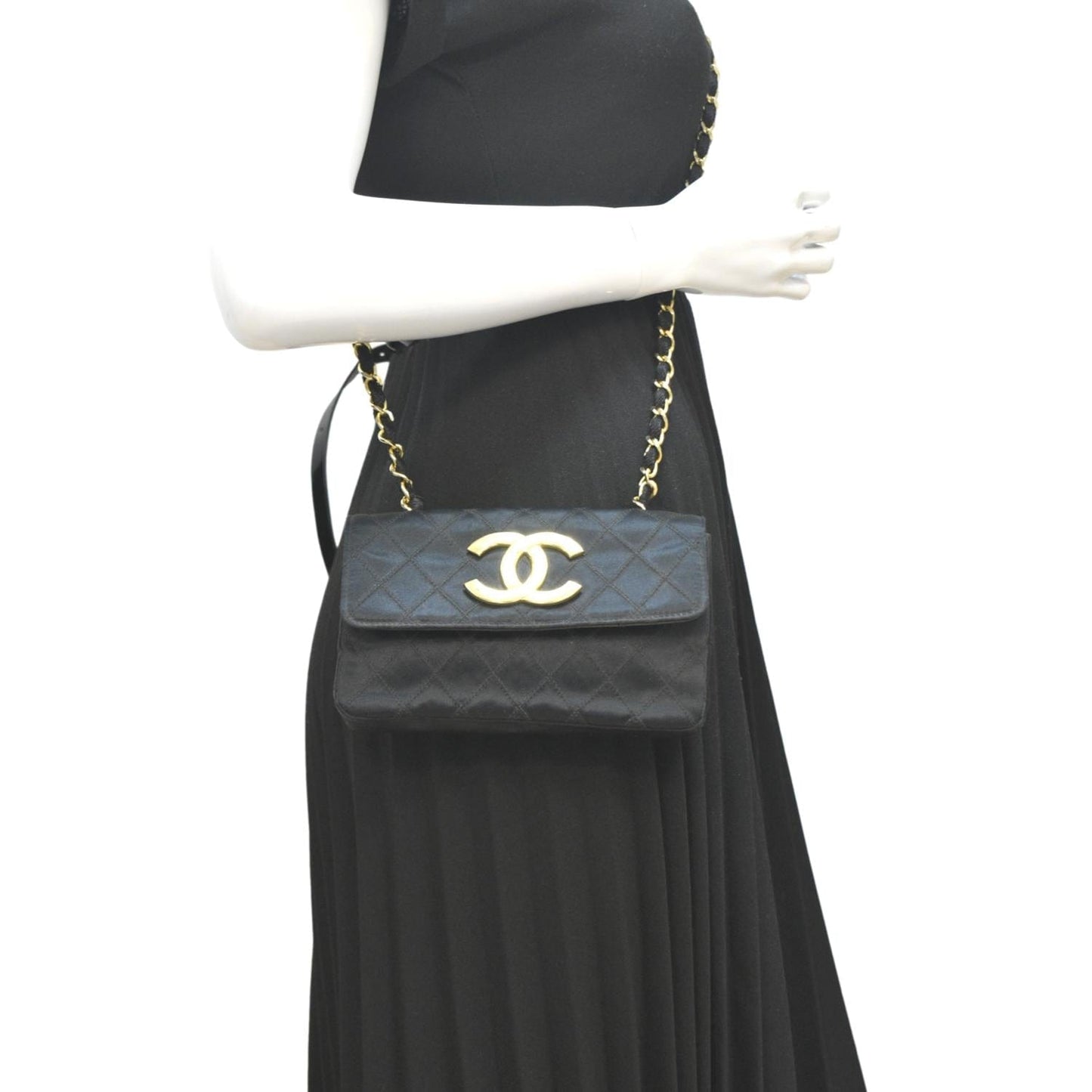 CHANEL Mini Flap Quilted Satin Crossbody Bag Black