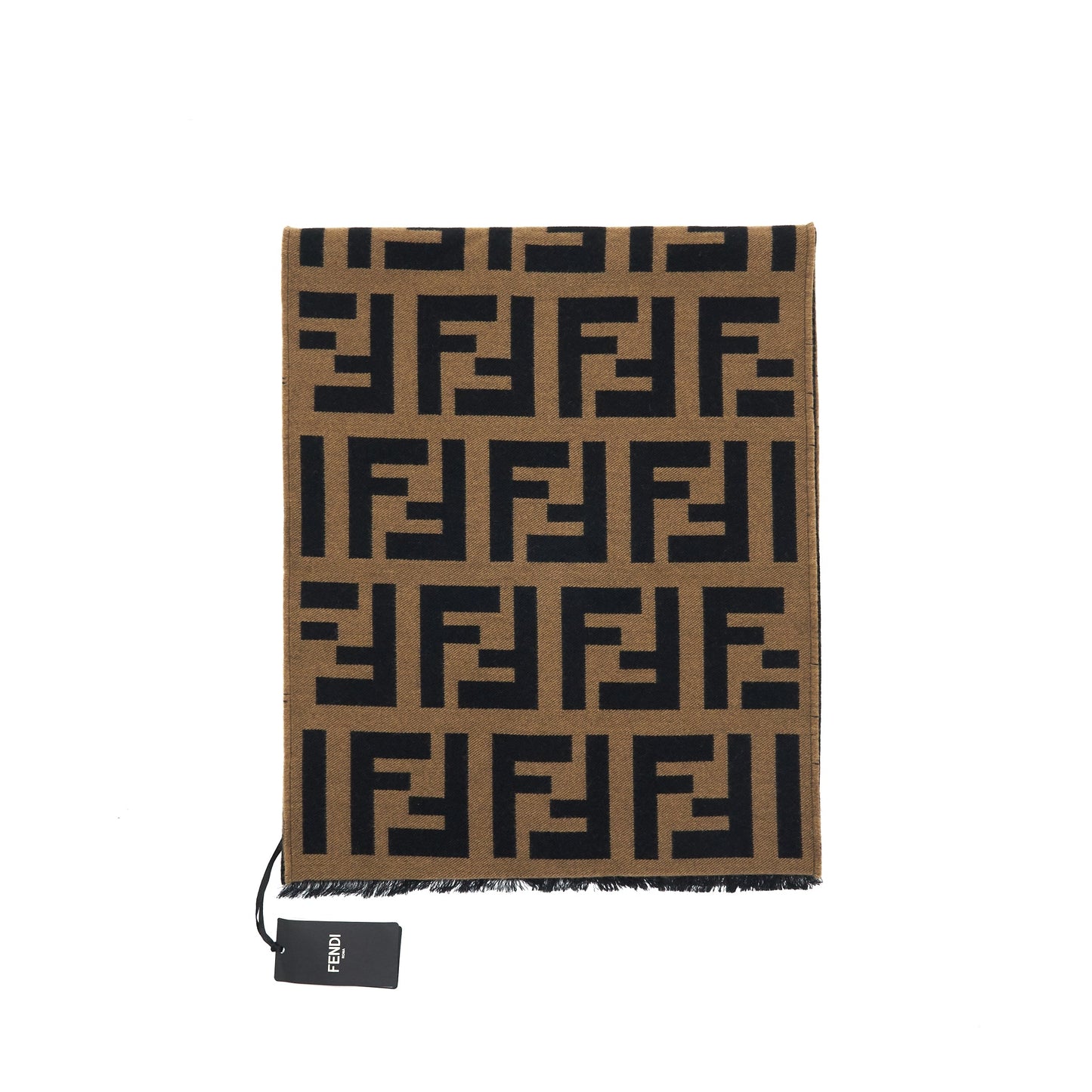 Fendi FF Logo Scarf Wool and Silk Scarf Caramel