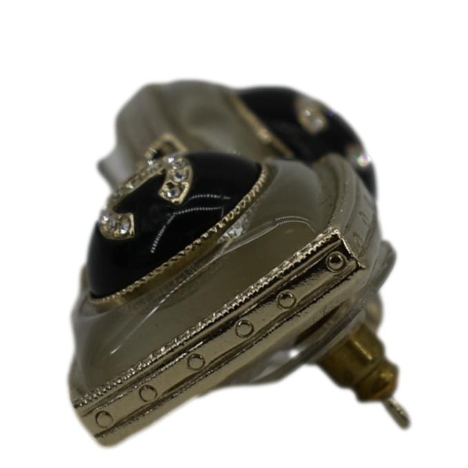 CHANEL Square Clip-on Metal Glass Pearl Strass Earrings Black