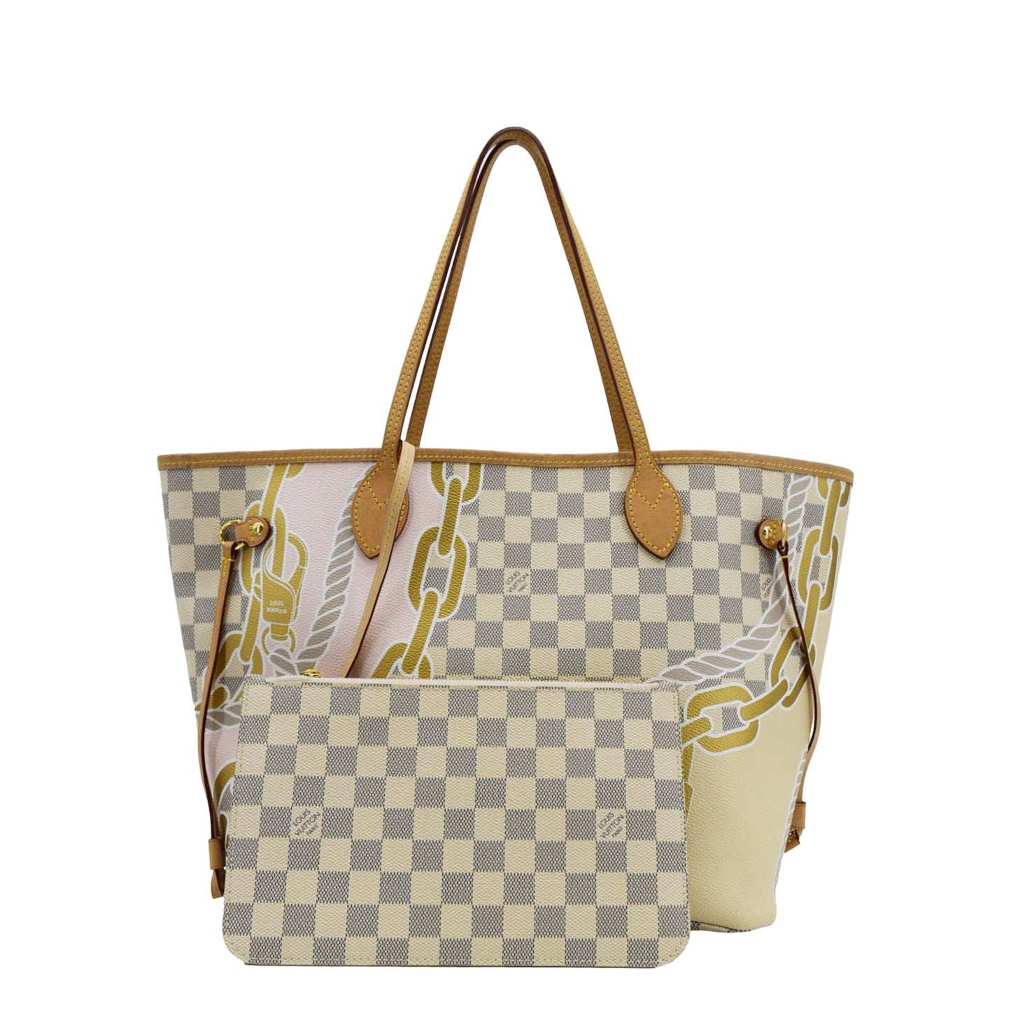 LOUIS VUITTON Neverfull Nautical MM Damier Azur Tote Shoulder Bag White