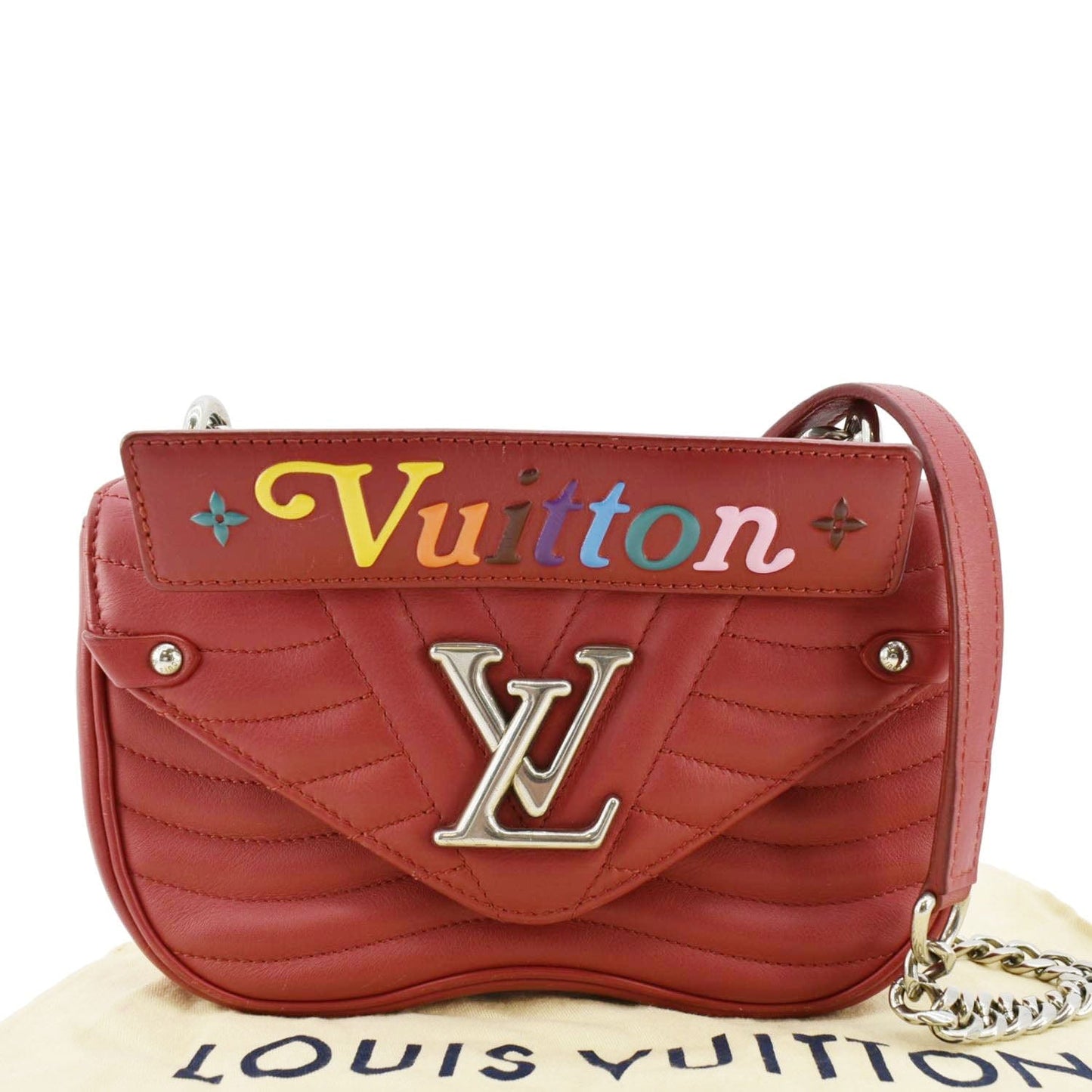 LOUIS VUITTON New Wave PM Leather Chain Crossbody Bag Red