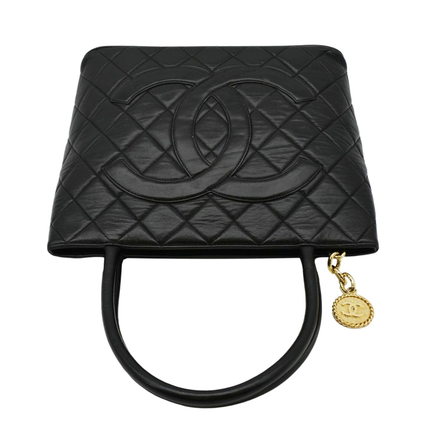 CHANEL Medallion Quilted Caviar Leather Tote Bag Black