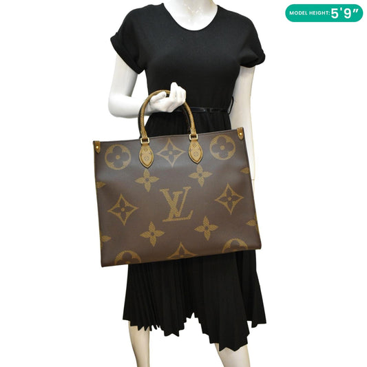 LOUIS VUITTON Onthego GM Giant Monogram Reverse Canvas Tote Bag Brown
