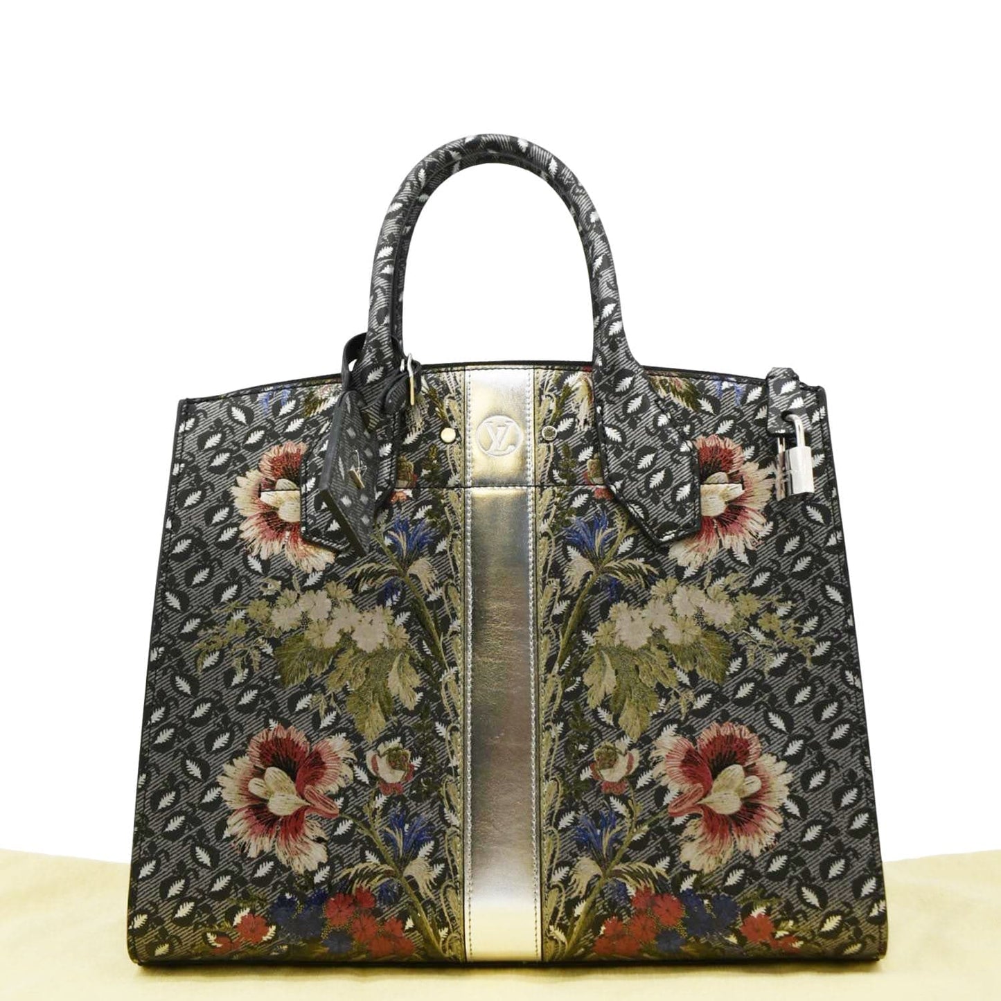 LOUIS VUITTON City Steamer Floral Print Canvas Tote Bag Grey/Silver