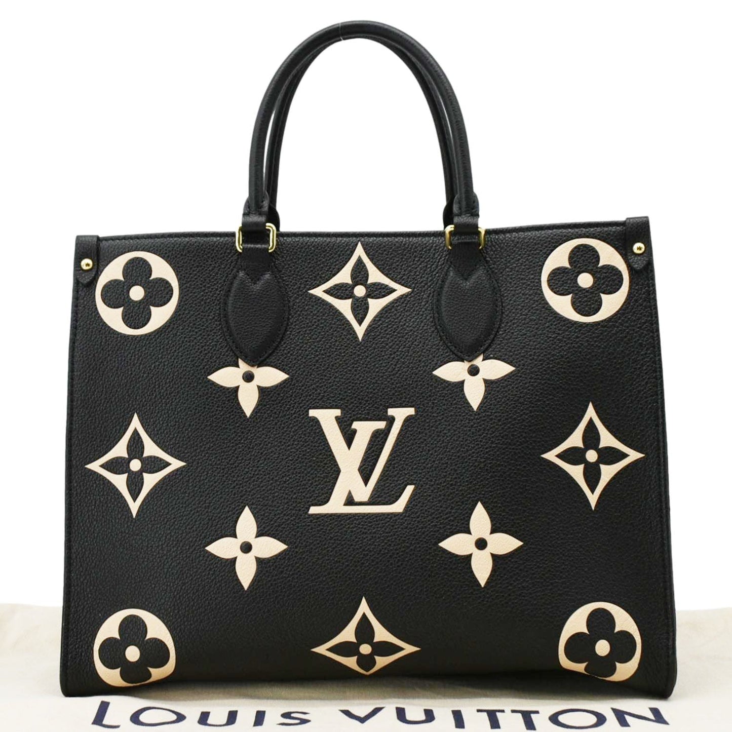 LOUIS VUITTON Onthego MM Giant Monogram Empreinte Leather Tote Bag Bicolor