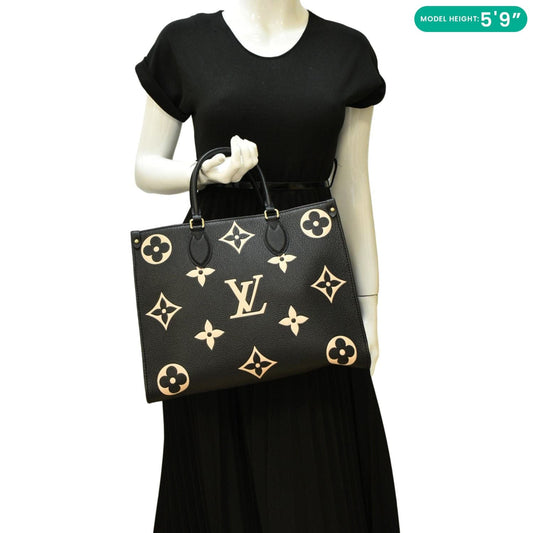 LOUIS VUITTON Onthego MM Giant Monogram Empreinte Leather Tote Bag Bicolor