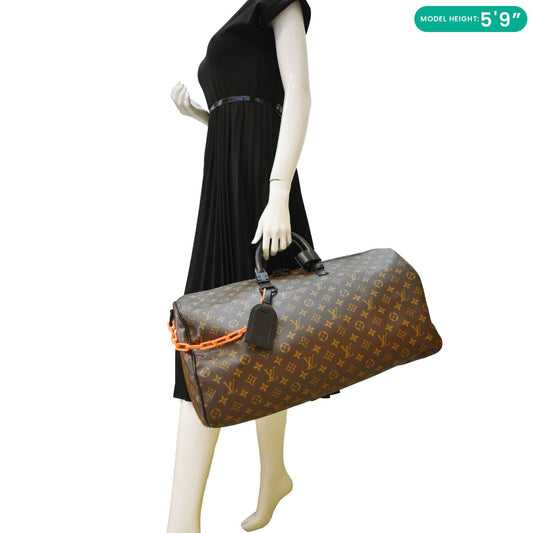 LOUIS VUITTON Keepall 50 Bandouliere Virgil Abloh Monogram Canvas Chain Travel Bag Brown