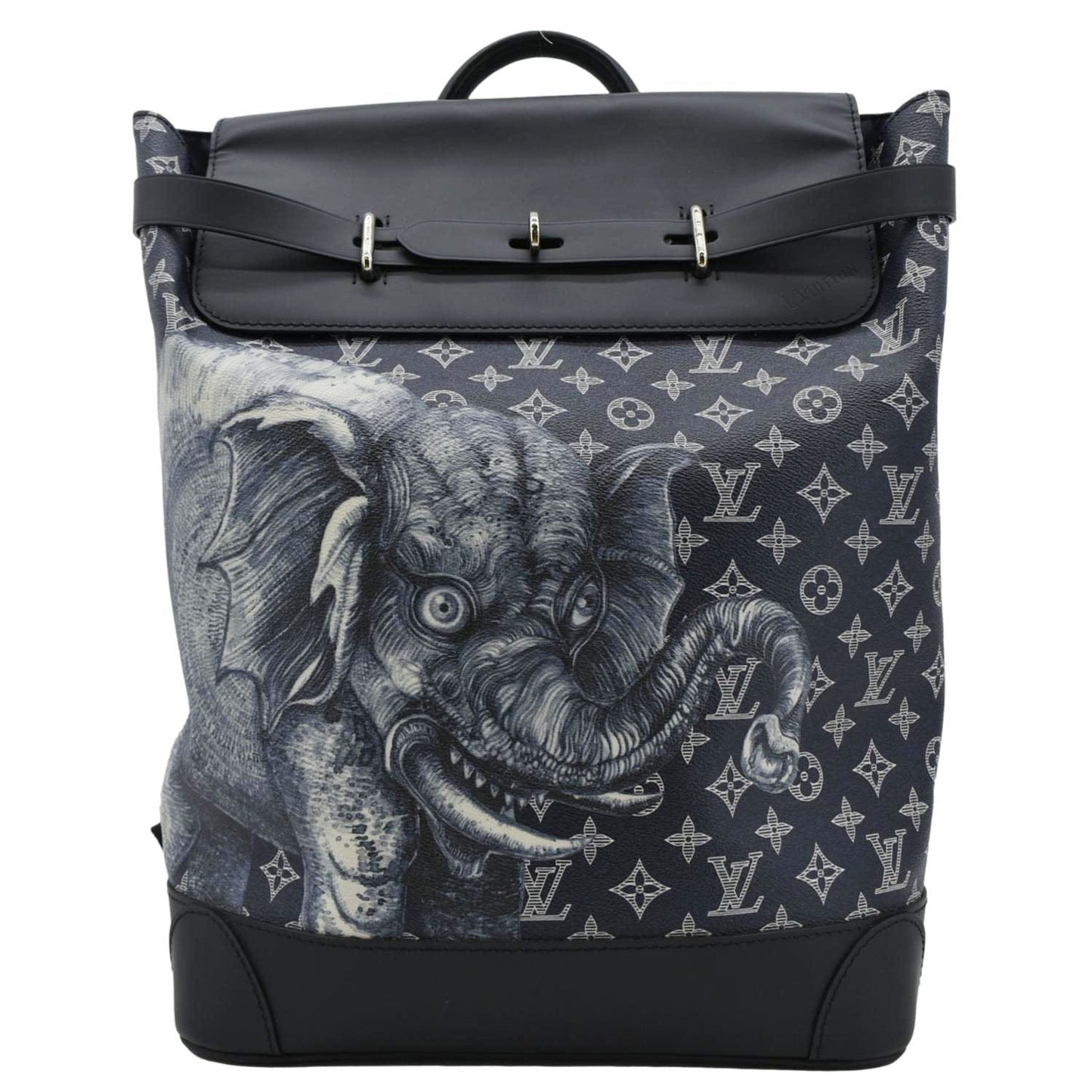 LOUIS VUITTON Steamer Savane Monogram Chapman Canvas Backpack Bag Navy Blue