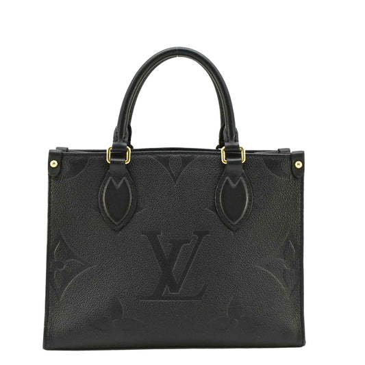 LOUIS VUITTON Onthego PM Monogram Empreinte Leather Tote Shoulder Bag Black