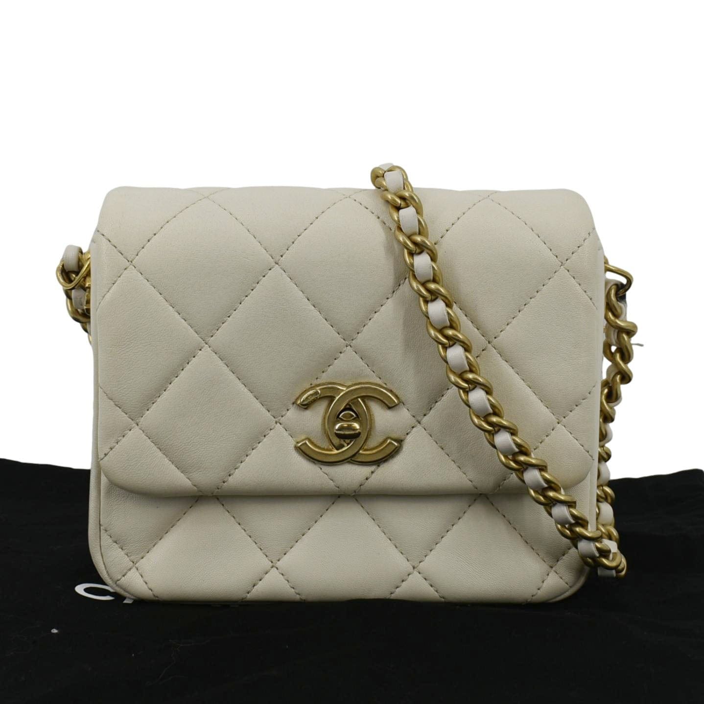 CHANEL Side Note Flap Quilted Leather Crossbody Bag Off White