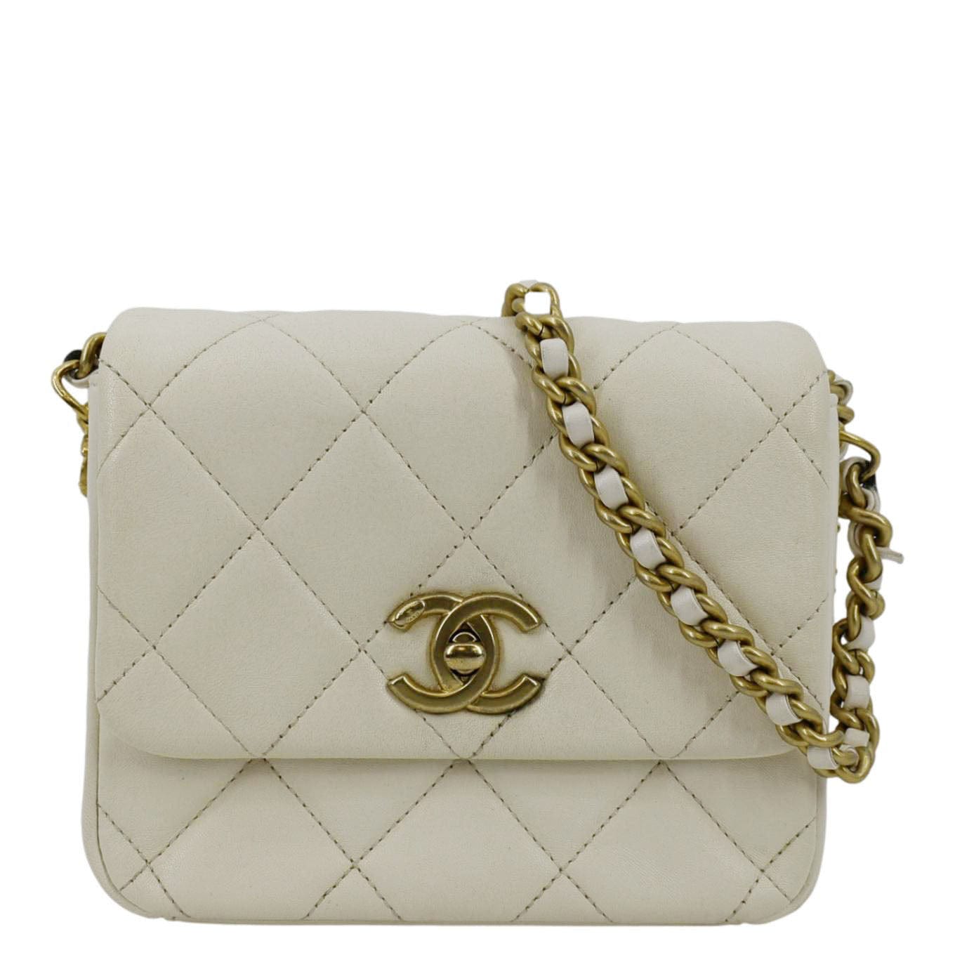 CHANEL Side Note Flap Quilted Leather Crossbody Bag Off White