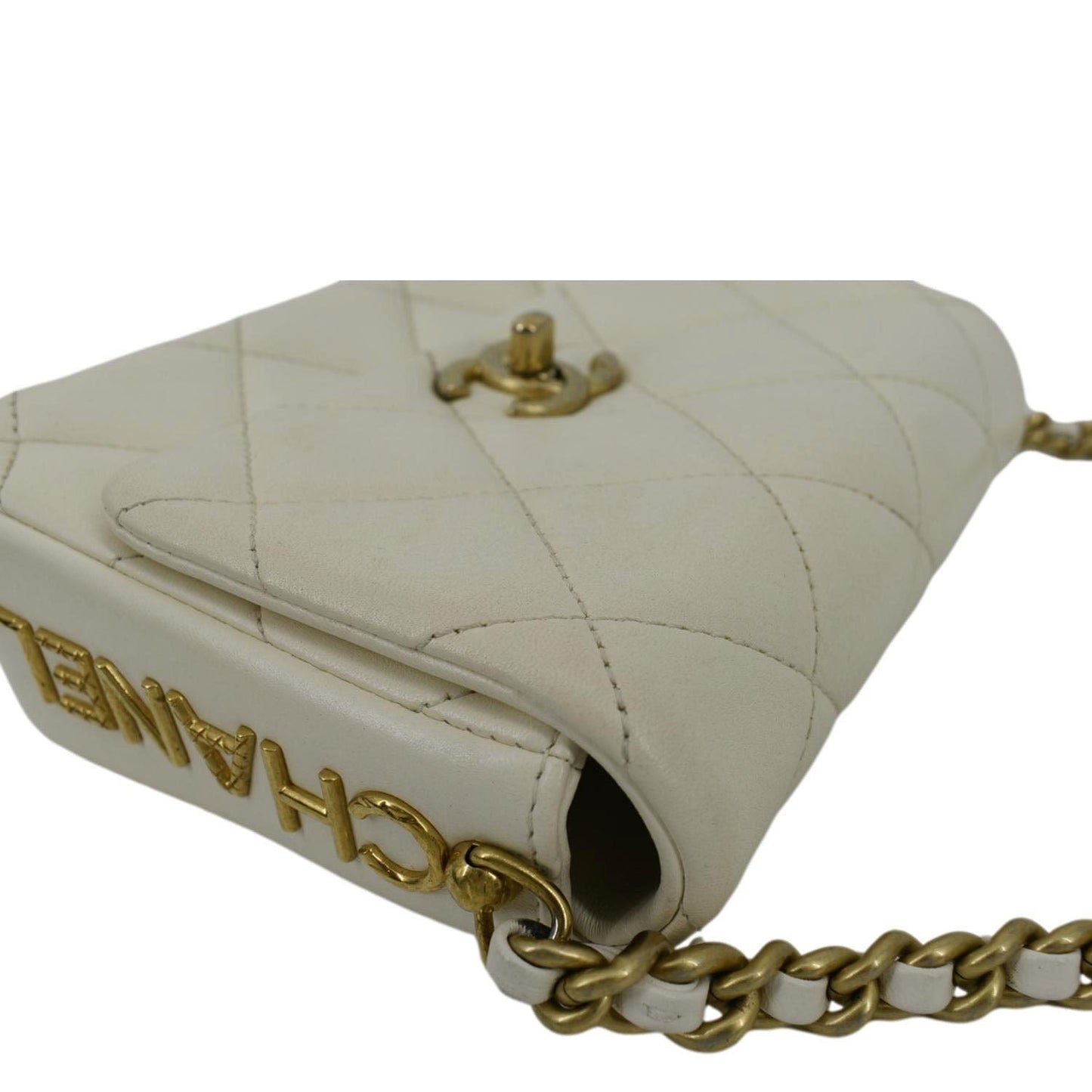 CHANEL Side Note Flap Quilted Leather Crossbody Bag Off White