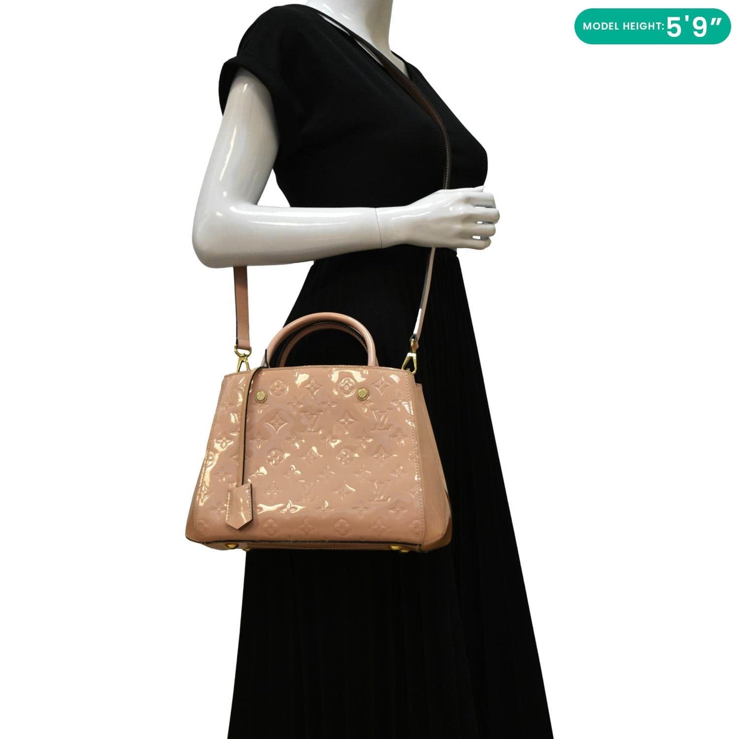 LOUIS VUITTON Montaigne BB Vernis Leather Tote Shoulder Bag Dusty Pink