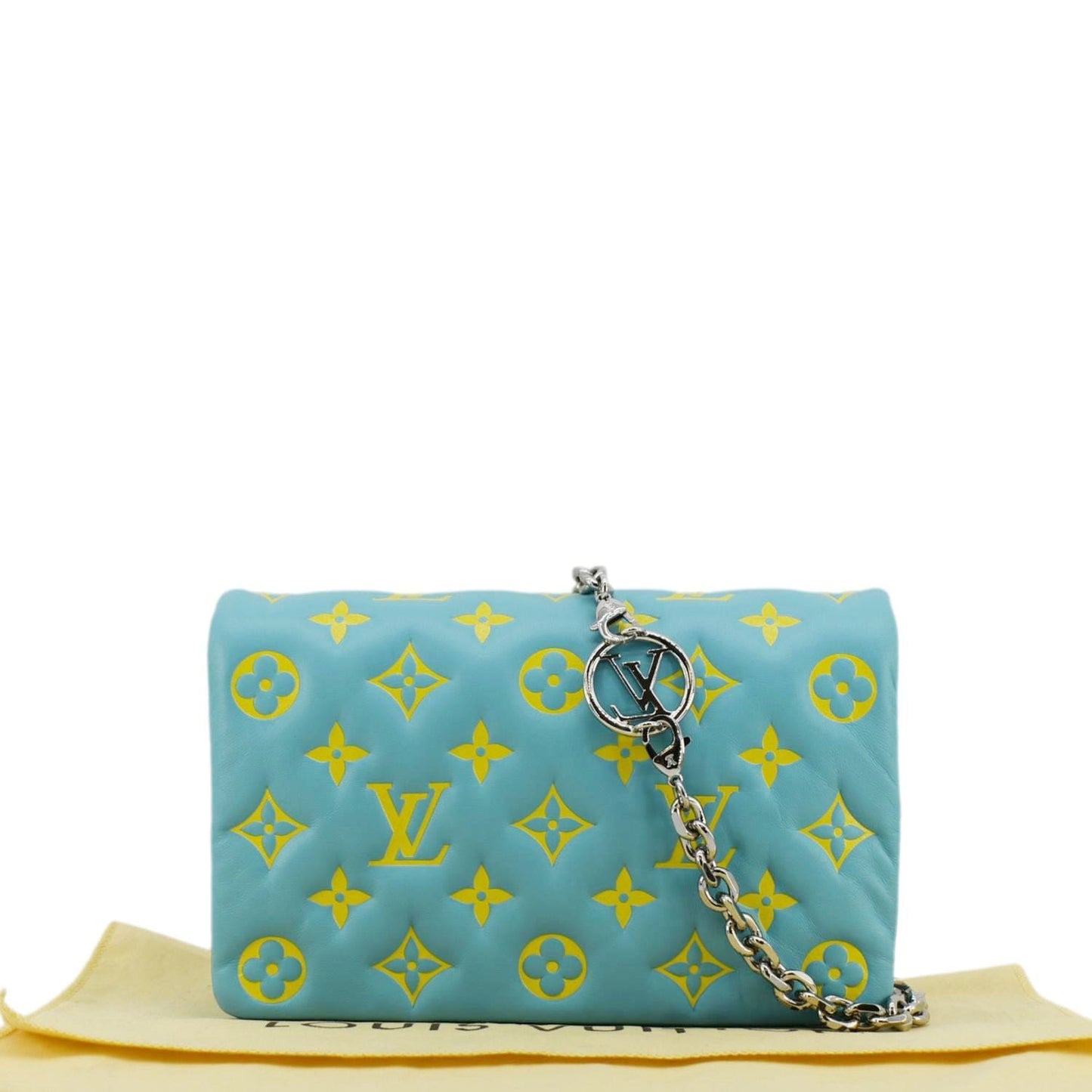 LOUIS VUITTON Coussin Pochette Monogram Embossed Leather Crossbody Bag Ice Blue