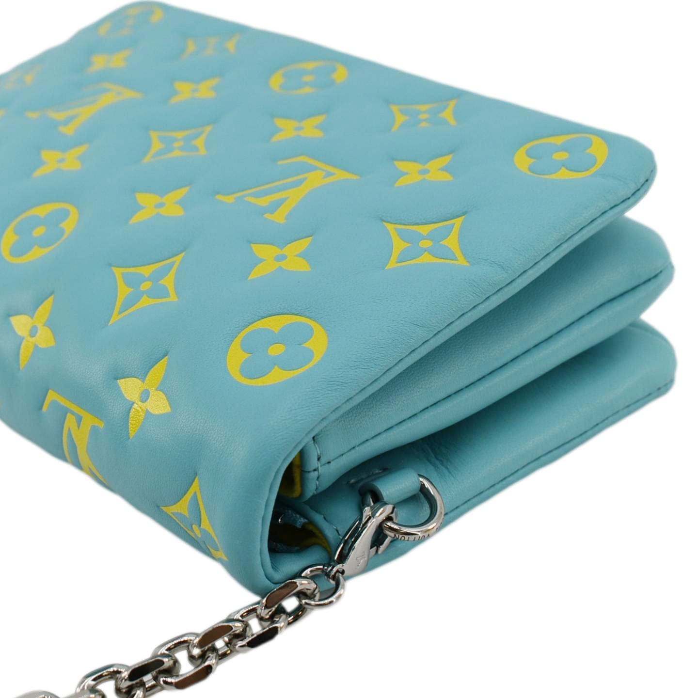 LOUIS VUITTON Coussin Pochette Monogram Embossed Leather Crossbody Bag Ice Blue