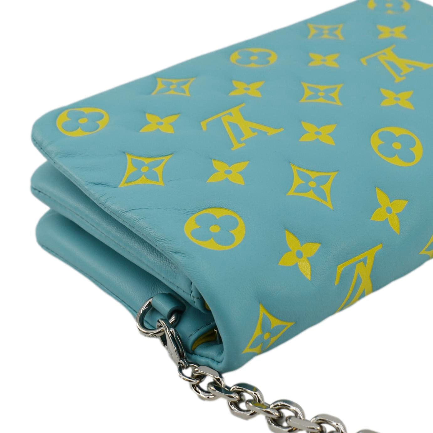 LOUIS VUITTON Coussin Pochette Monogram Embossed Leather Crossbody Bag Ice Blue