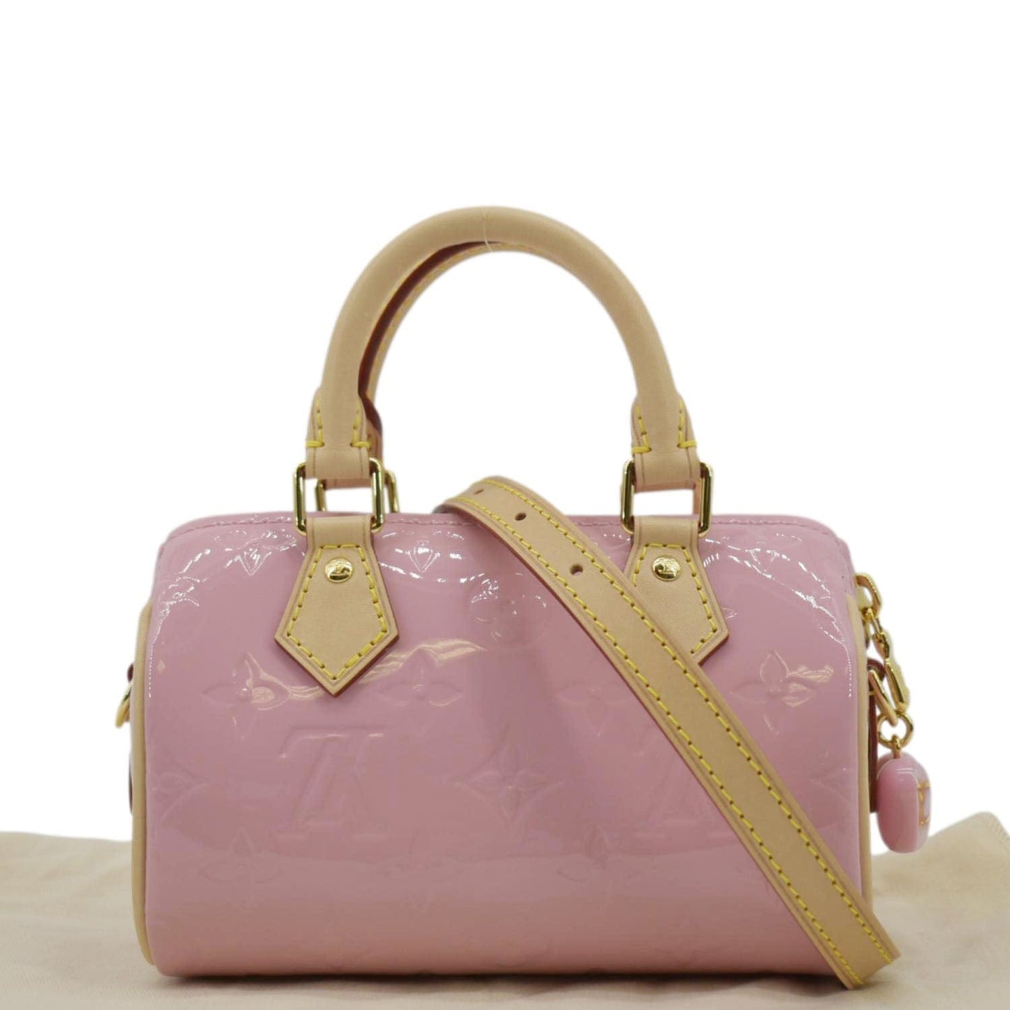 LOUIS VUITTON Nano Speedy Monogram Vernis Crossbody Bag Light Mochi Pink