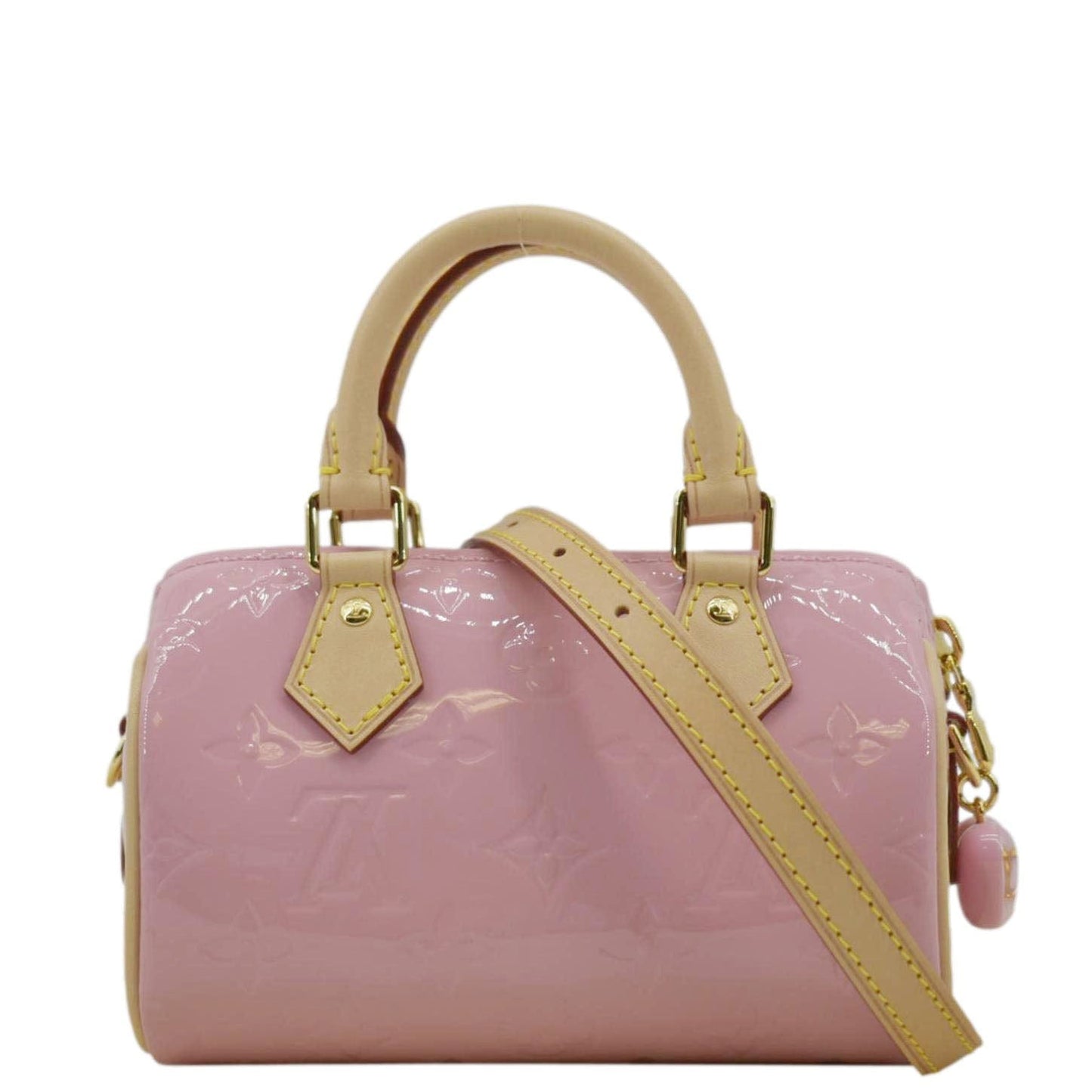 LOUIS VUITTON Nano Speedy Monogram Vernis Crossbody Bag Light Mochi Pink