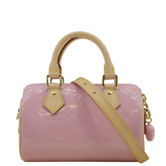 LOUIS VUITTON Nano Speedy Monogram Vernis Crossbody Bag Light Mochi Pink