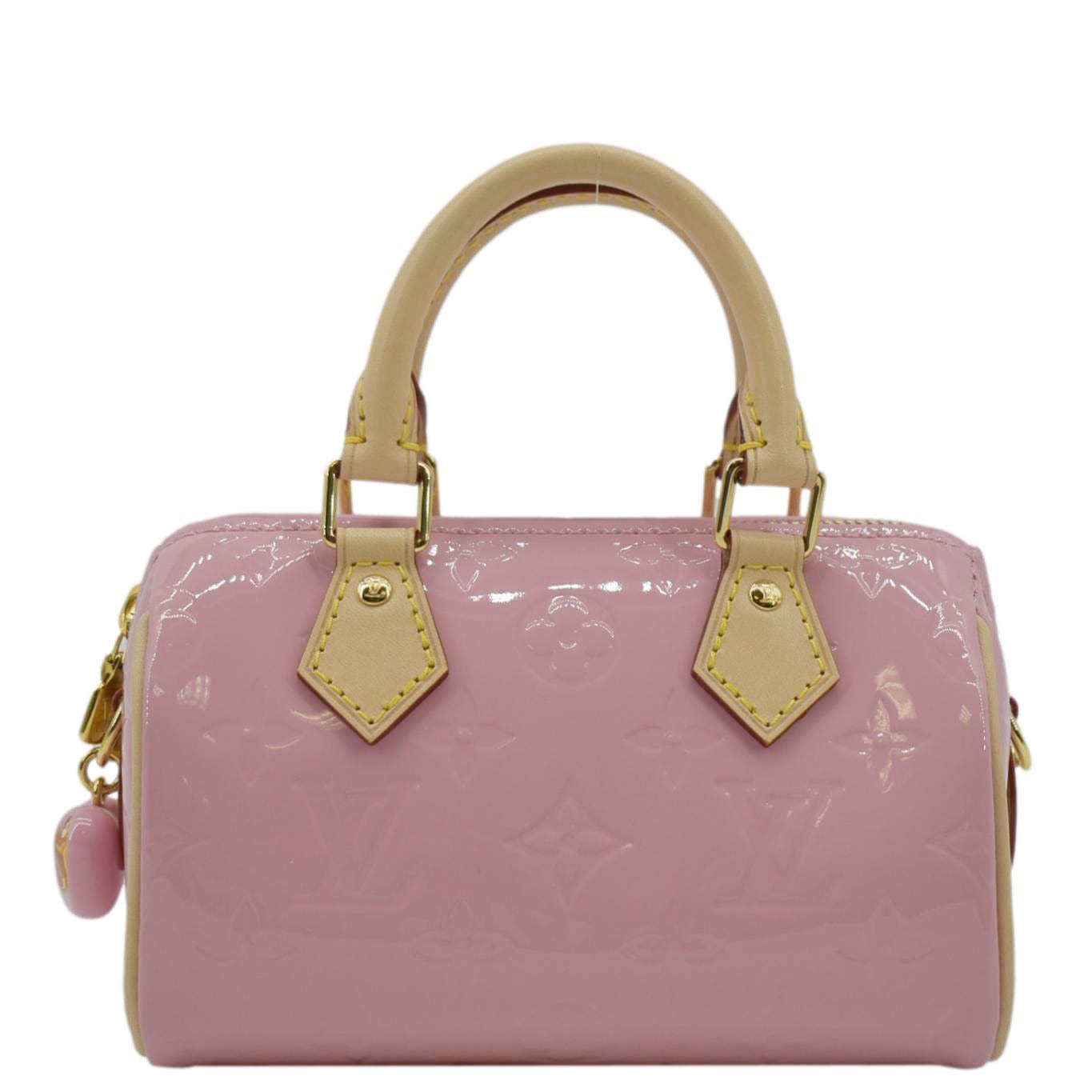 LOUIS VUITTON Nano Speedy Monogram Vernis Crossbody Bag Light Mochi Pink