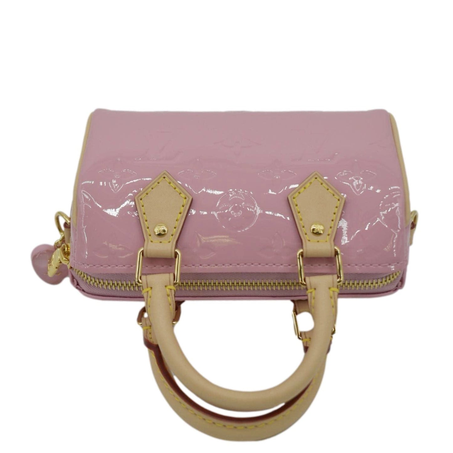 LOUIS VUITTON Nano Speedy Monogram Vernis Crossbody Bag Light Mochi Pink