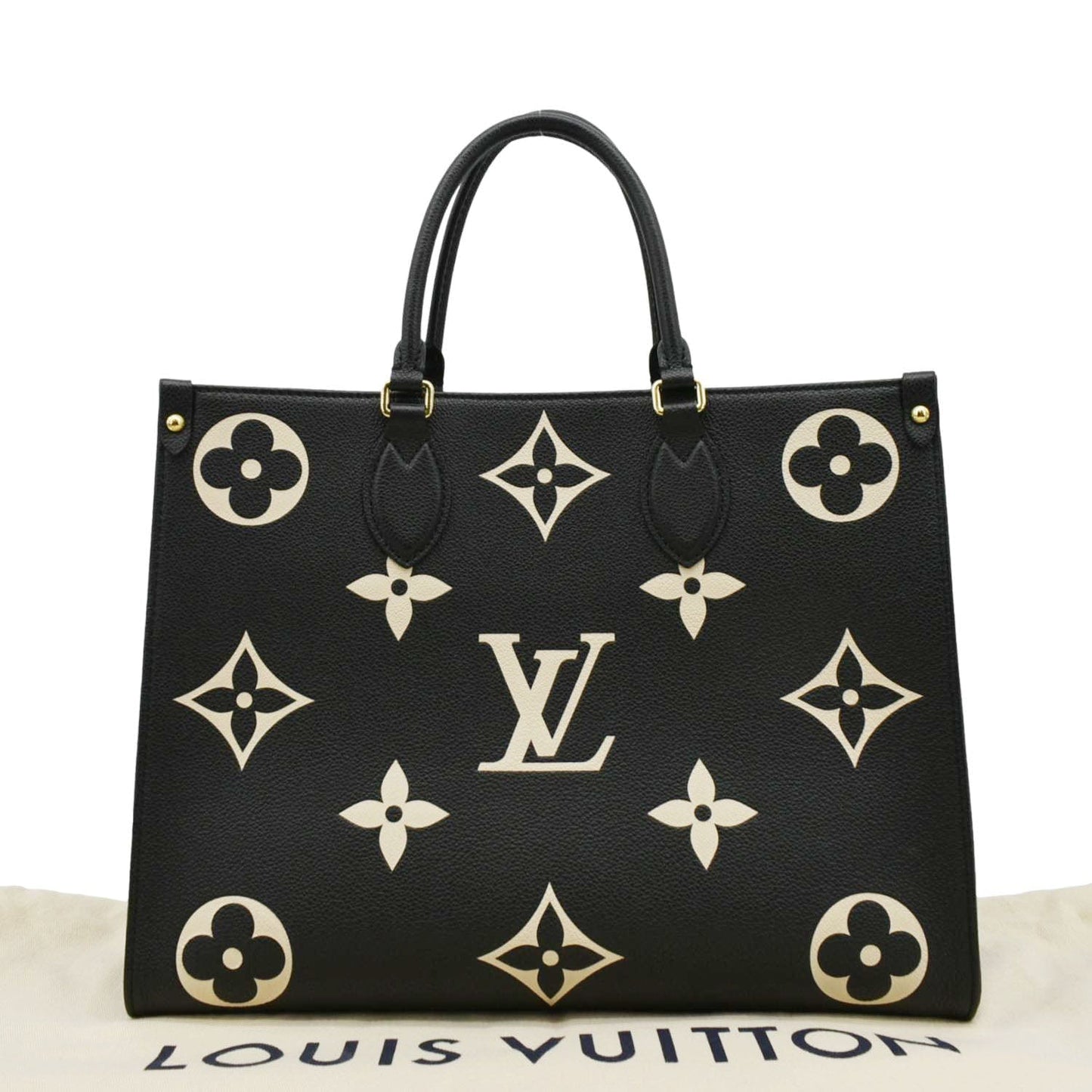 LOUIS VUITTON Onthego MM Giant Bicolor Monogram Empreinte Leather Tote Shoulder Bag Black