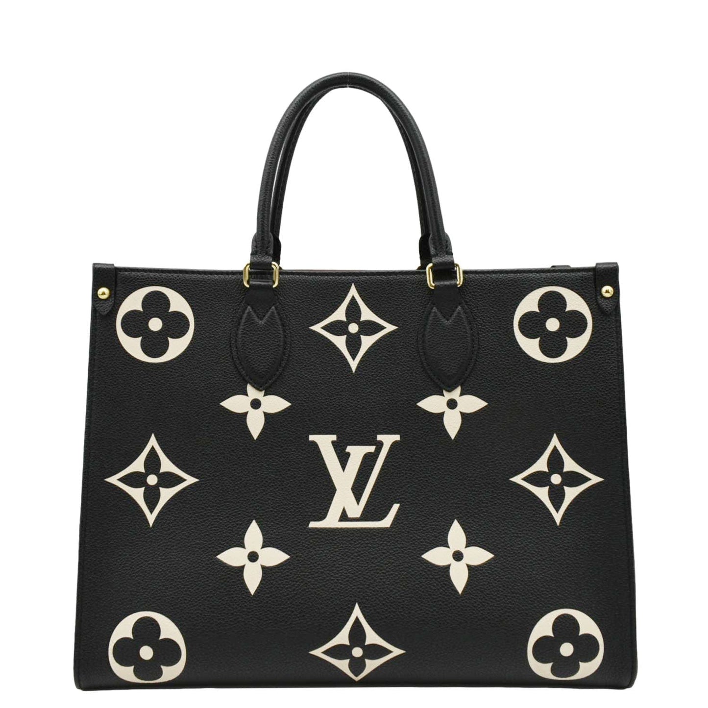 LOUIS VUITTON Onthego MM Giant Bicolor Monogram Empreinte Leather Tote Shoulder Bag Black