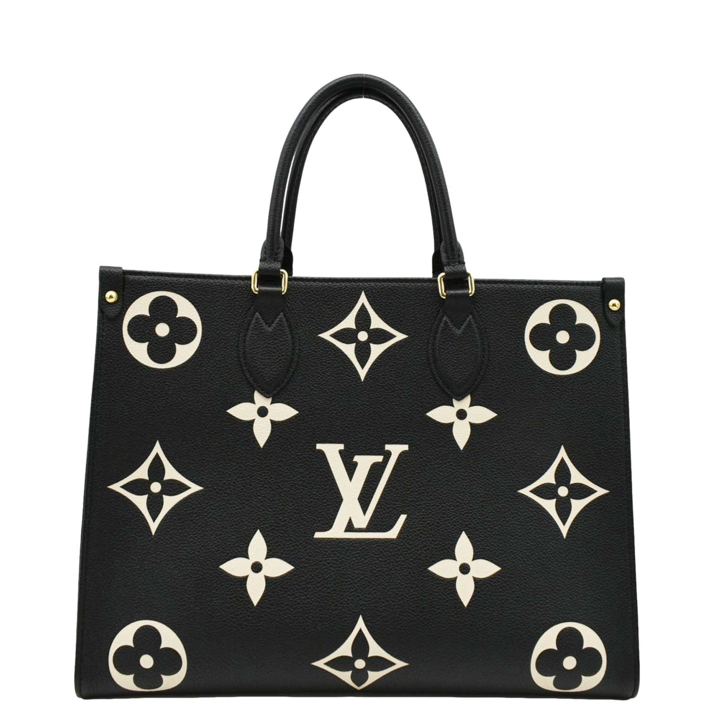 LOUIS VUITTON Onthego MM Giant Bicolor Monogram Empreinte Leather Tote Shoulder Bag Black
