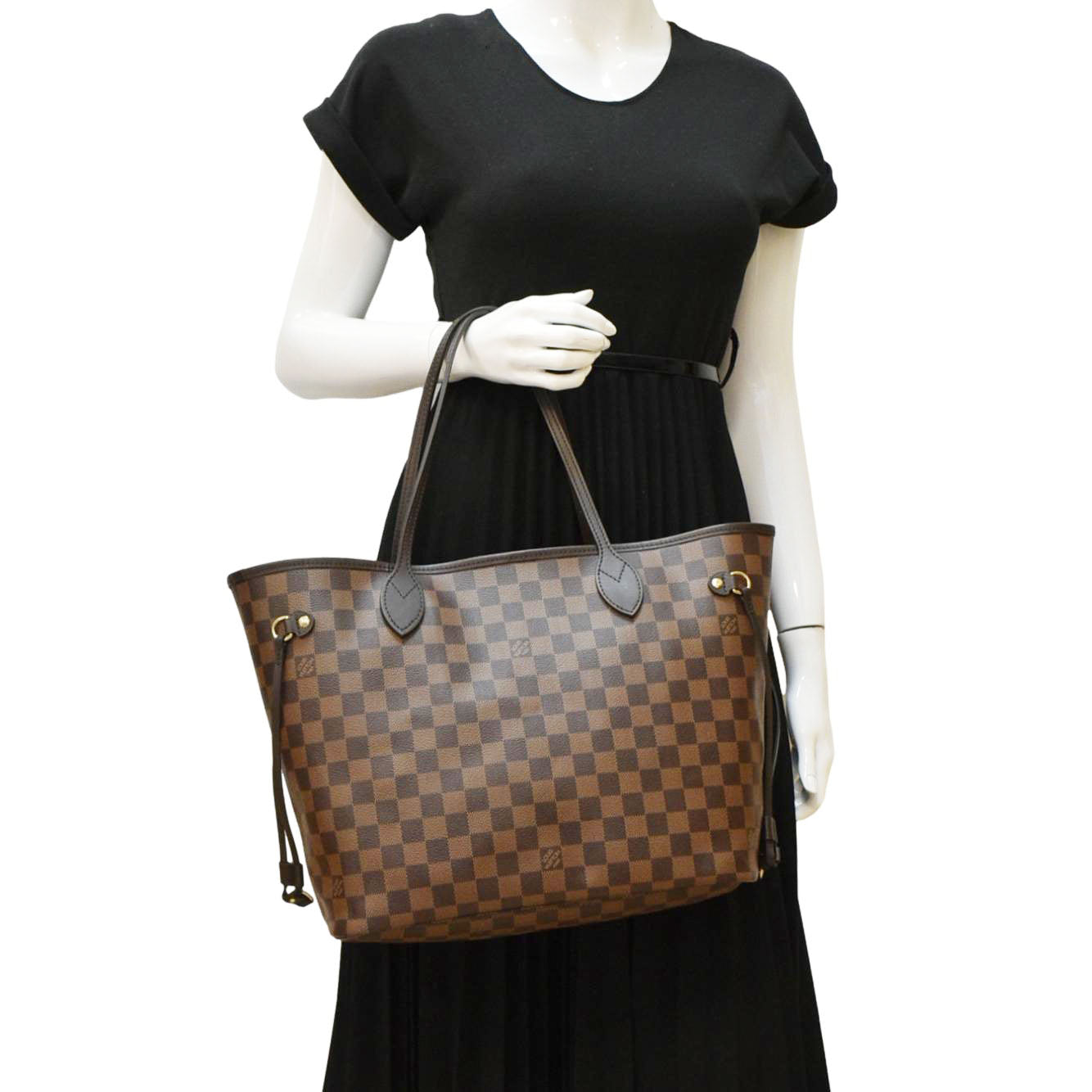 LOUIS VUITTON Neverfull MM Damier Ebene Tote Bag Brown