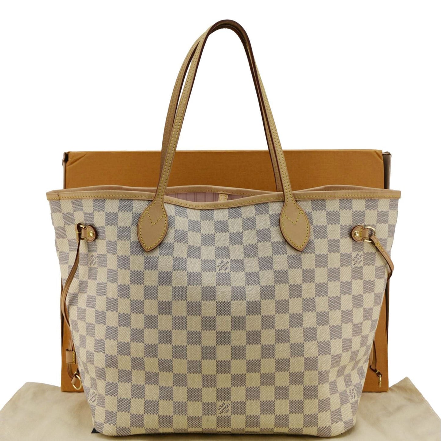 LOUIS VUITTON Neverfull MM Damier Azur Tote Shoulder Bag Rose Bellarine