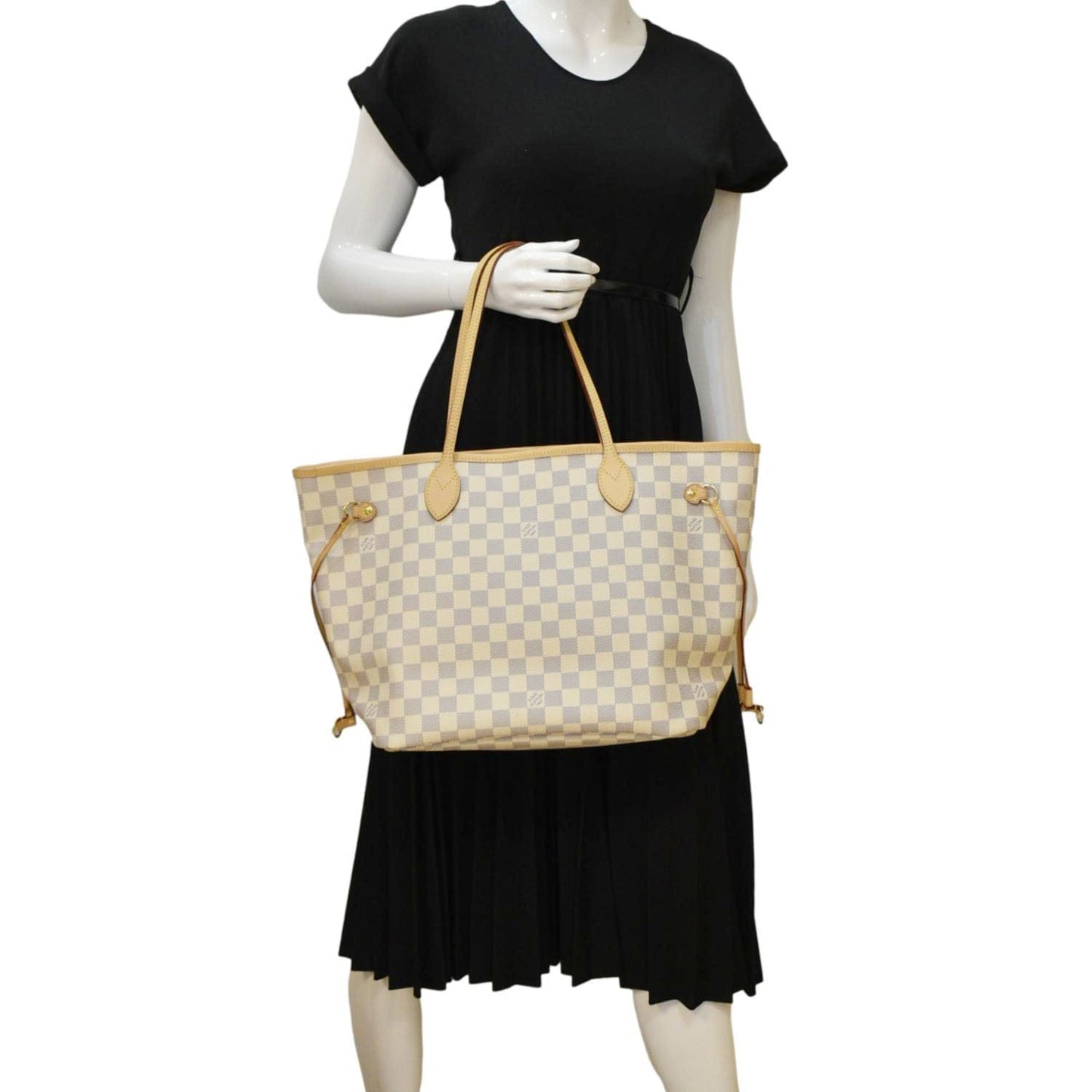 LOUIS VUITTON Neverfull MM Damier Azur Tote Shoulder Bag Rose Bellarine