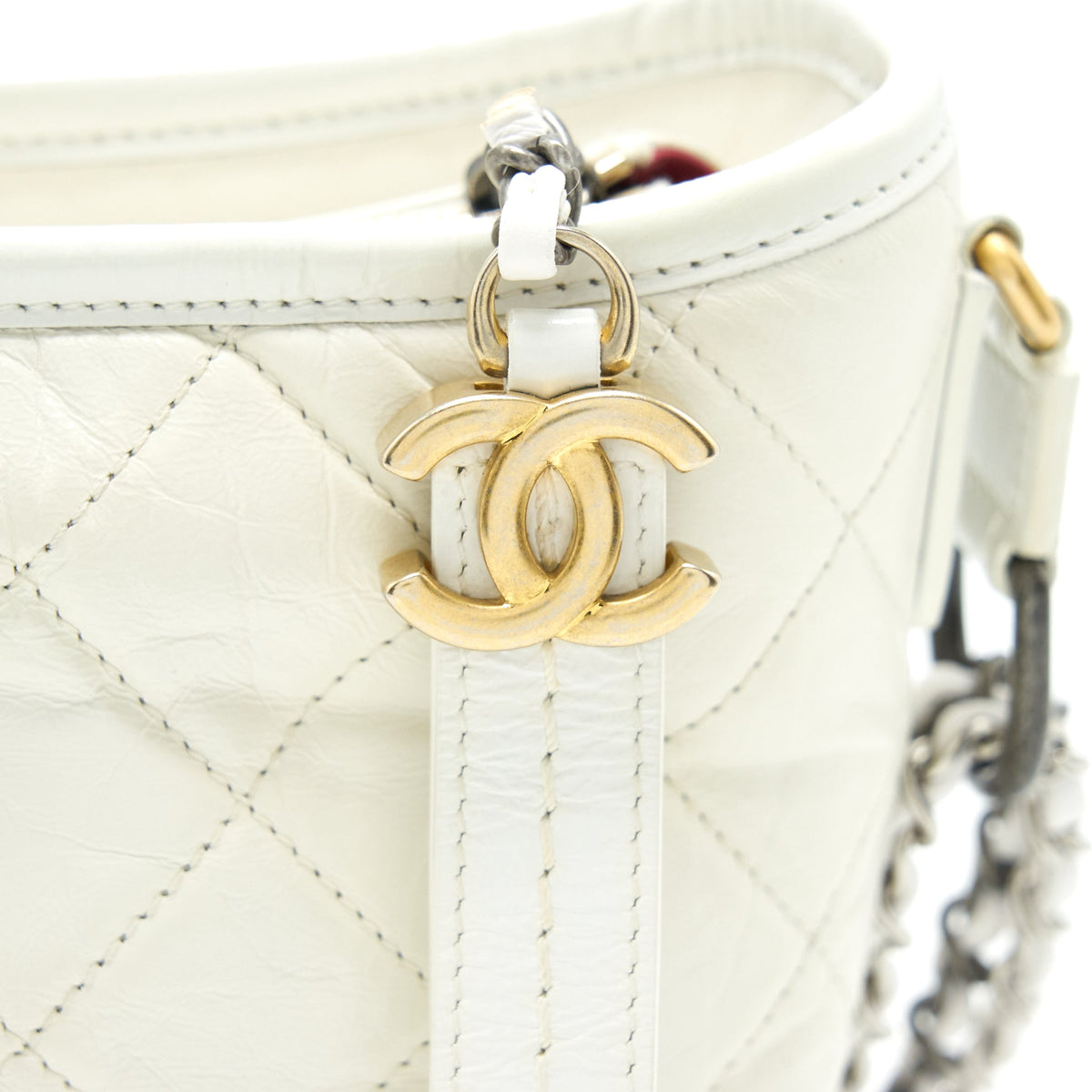 Chanel Small Gabrielle Hobo Bag Calfskin White Multicolour Hardware