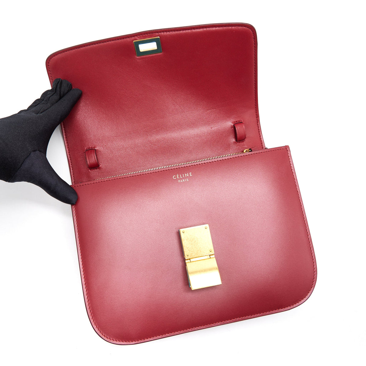 CELINE Medium Classic Box Calfskin Bag Red